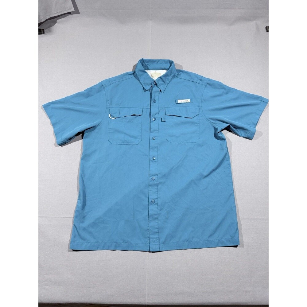 Habit Men's Short Sleeve UPF Fishing Shirt Button Down Size L Blue Vented Back